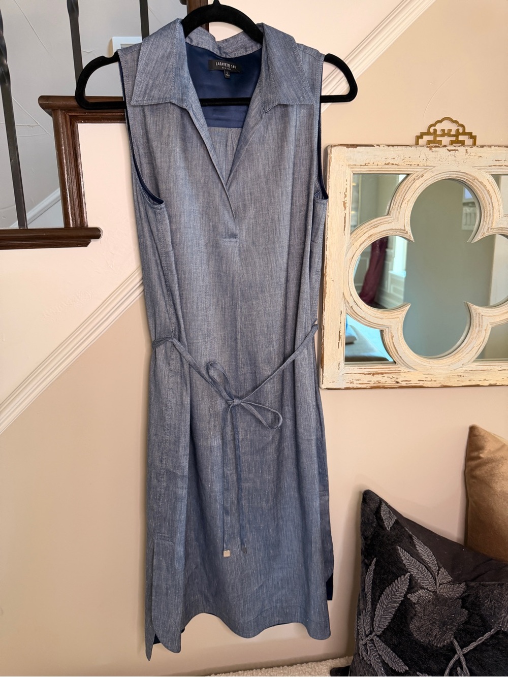 Lafayette 148 New York Sleeveless Chambray Midi Dress in Blue